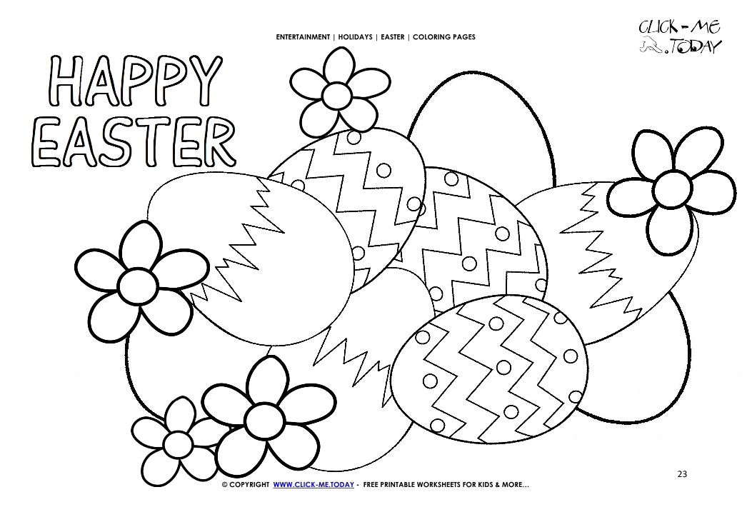 Easter Coloring Page: 23 Happy Easter eggs with flowers